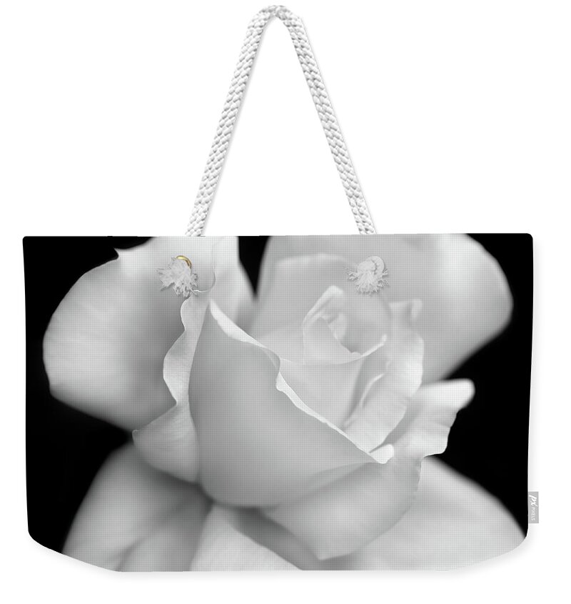 Rose Weekender Tote Bag featuring the photograph Black and White Rose Flower by Jennie Marie Schell