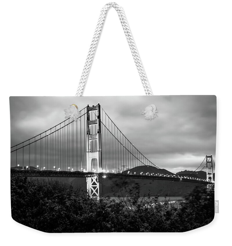 America Weekender Tote Bag featuring the photograph Black and White San Francisco - Golden Gate Bridge by Gregory Ballos