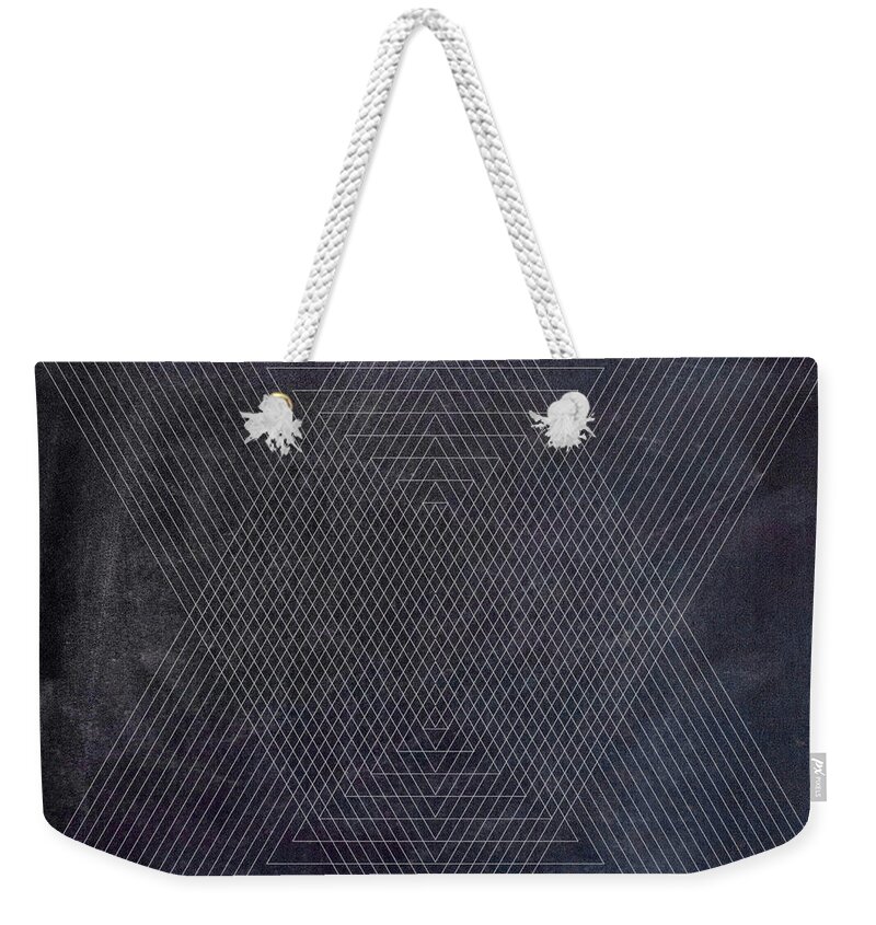 Brandi Fitzgerald Weekender Tote Bag featuring the digital art Black and White Triangular Line Art by Brandi Fitzgerald