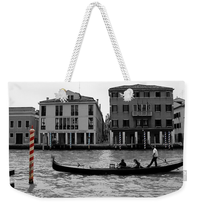 Venice Weekender Tote Bag featuring the photograph Black and White Venice by Andrew Fare