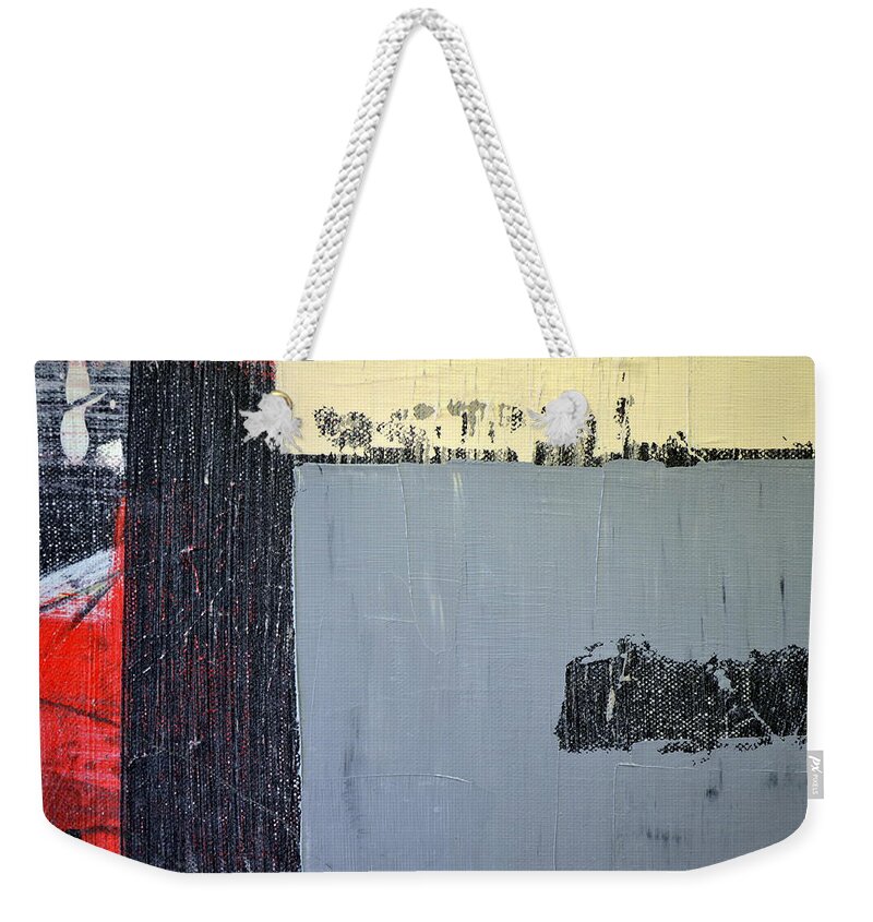 Textural Weekender Tote Bag featuring the painting Black and White with Grey and Cream by Michelle Calkins