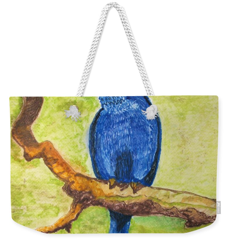 Birds Weekender Tote Bag featuring the painting Black as Blue Bird by Patricia Arroyo