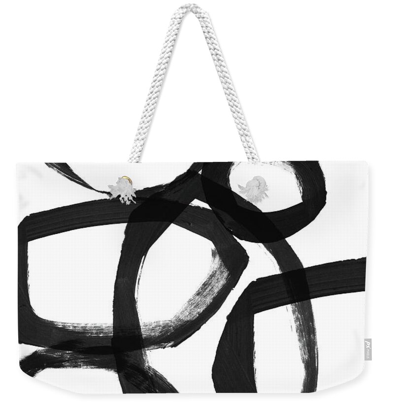 Abstract Weekender Tote Bag featuring the painting Black Brushstroke Circles 2- Art by Linda Woods by Linda Woods