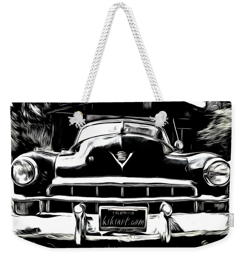 Black Cadillac Weekender Tote Bag featuring the photograph Black Cadillac by Kiki Art