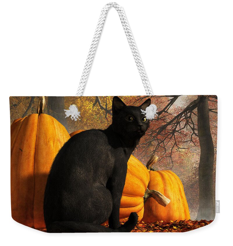 Black Cat Weekender Tote Bag featuring the digital art Black Cat At Halloween by Daniel Eskridge