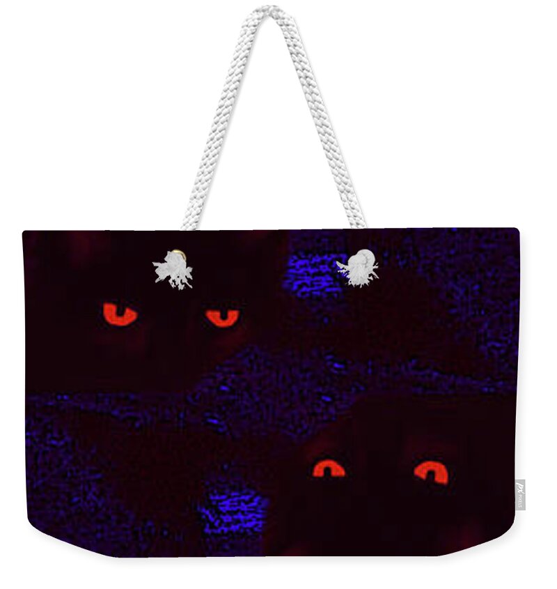 Cat Weekender Tote Bag featuring the photograph Black Cat Under A Blood Red Moon by Jeff Breiman