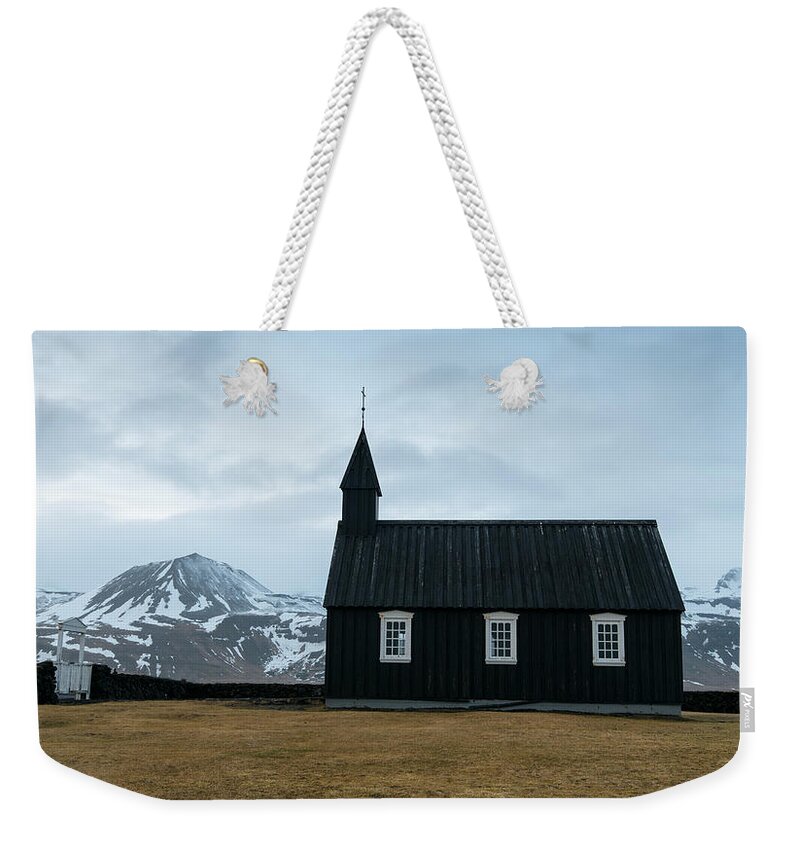 Budir Church Weekender Tote Bag featuring the photograph Black church of Budir, Iceland by Michalakis Ppalis