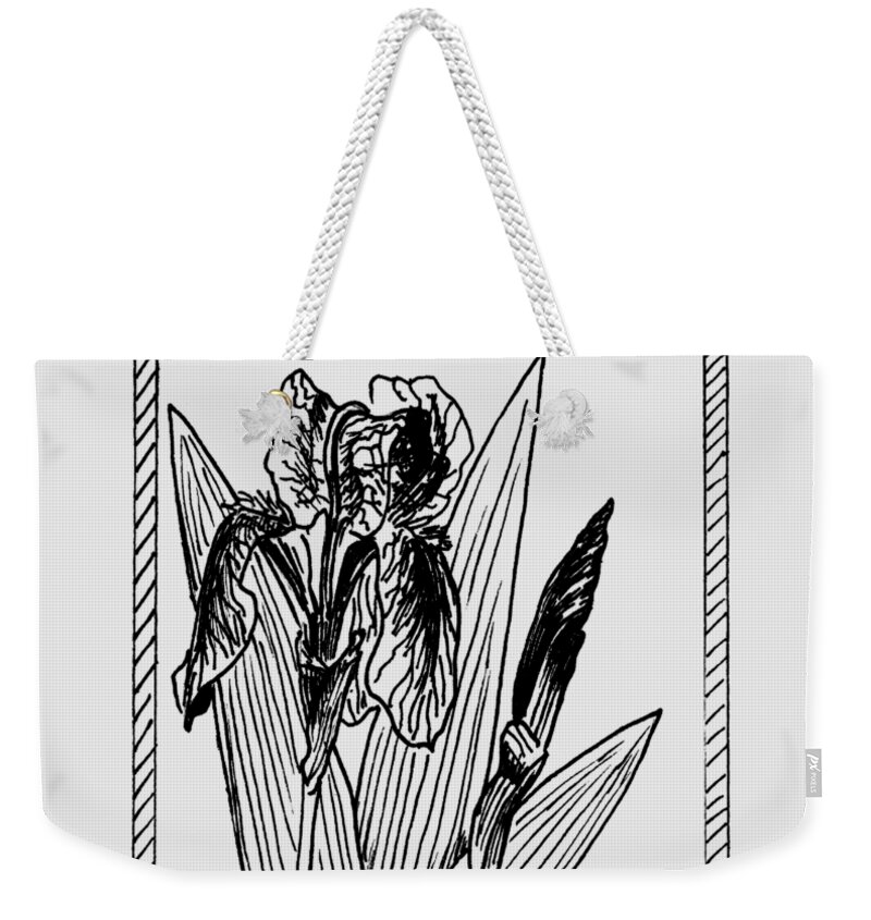 Plant Weekender Tote Bag featuring the drawing Black Iris on Transparent Background by Masha Batkova
