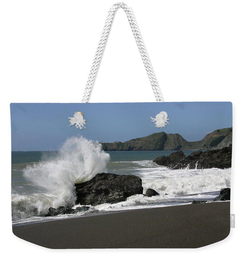 Black Weekender Tote Bag featuring the photograph Black Sand Beach by Jeff Floyd CA