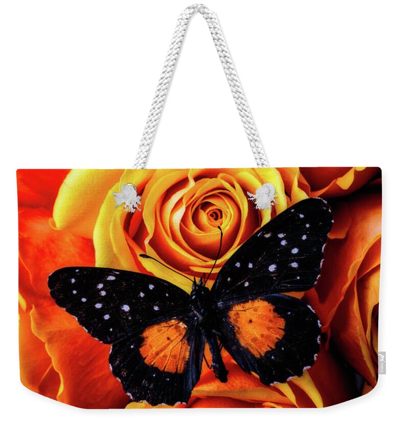 Rose Weekender Tote Bag featuring the photograph Black Winged Butterfly by Garry Gay