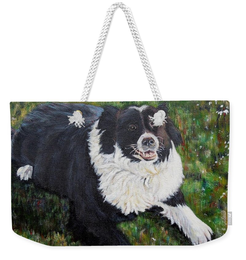 Dog Weekender Tote Bag featuring the painting Blackie by Marilyn McNish