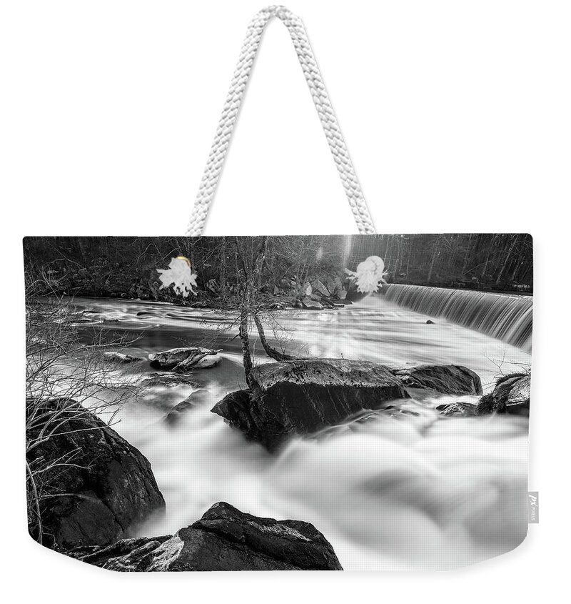 Blackstone Gorge Ma Mass Massachusetts Newengland New England U.s.a. Usa Brian Hale Brianhalephoto Outside Outdoors Nature Natural Sky Trees Forest Woods Secluded Water Waterfall Falls Long Exposure Rocks Rocky Bnw Black And White Weekender Tote Bag featuring the photograph Blackstone Gorge 2 by Brian Hale
