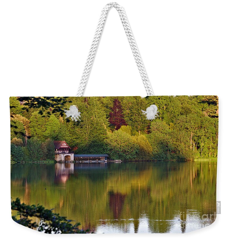 Blenheim Palace Weekender Tote Bag featuring the photograph Blenheim Palace Boathouse 2 by Jeremy Hayden