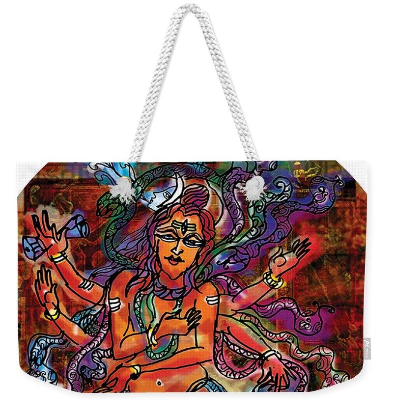 Shiva Weekender Tote Bag featuring the painting Blessing Shiva by Guruji Aruneshvar Paris Art Curator Katrin Suter