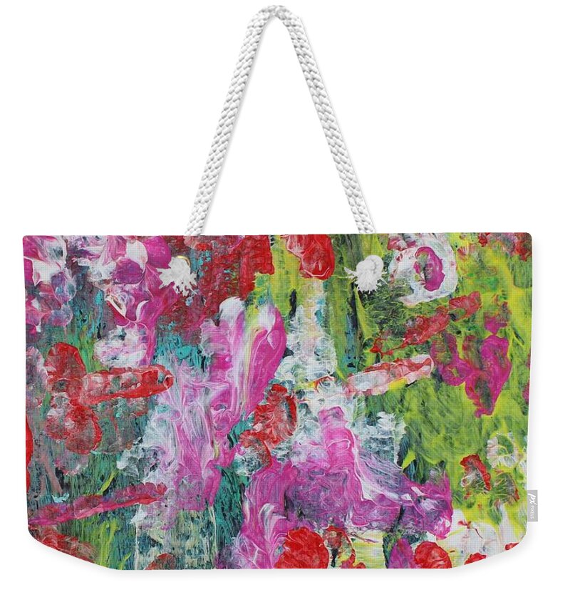 Colors Of Bliss Contentment Delight Elation Enjoyment Euphoria Exhilaration Jubilation Laughter Optimism  Peace Of Mind Pleasure Prosperity Well-being Beatitude Blessedness Cheer Cheerfulness Content Weekender Tote Bag featuring the painting Bliss by Sarahleah Hankes