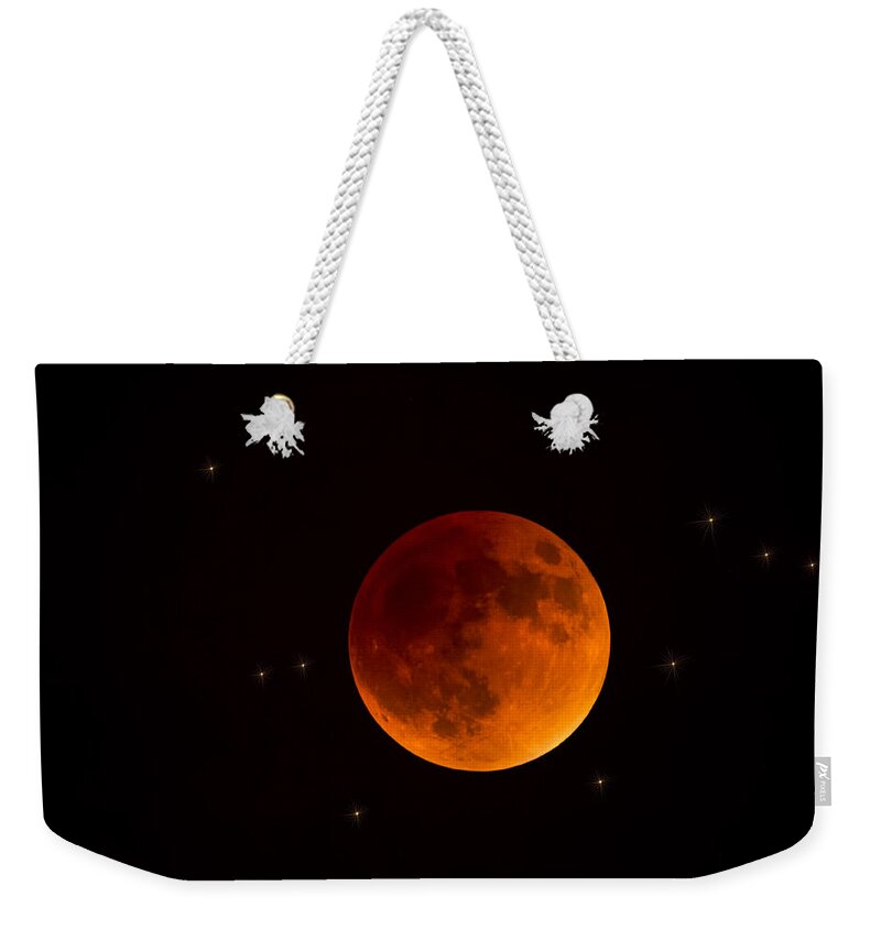 Blood Moon Weekender Tote Bag featuring the photograph Blood Moon Lunar Eclipse 2015 by Saija Lehtonen