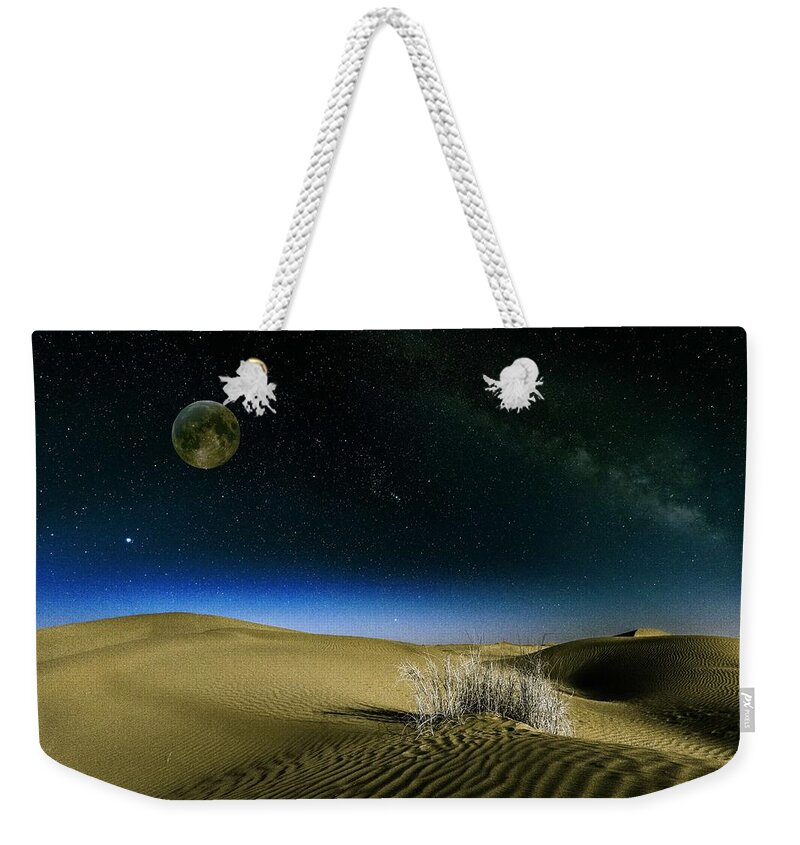 Moon Weekender Tote Bag featuring the painting Blood Moon, Milkyway and The Shara by Adam Asar 2 by Celestial Images