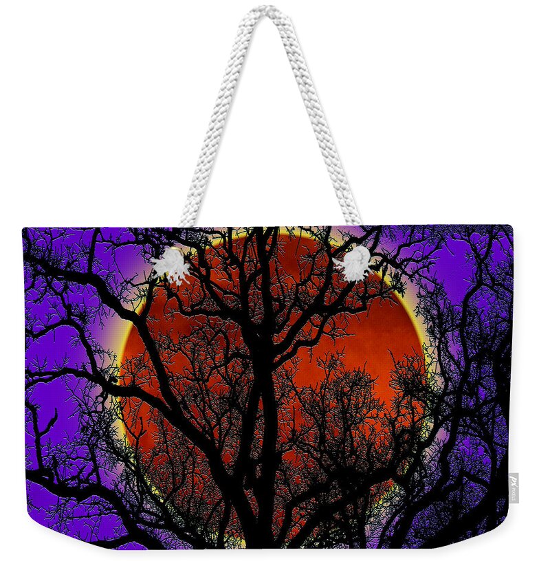 Moon Weekender Tote Bag featuring the photograph Blood Moon Trees by Barbara Tristan
