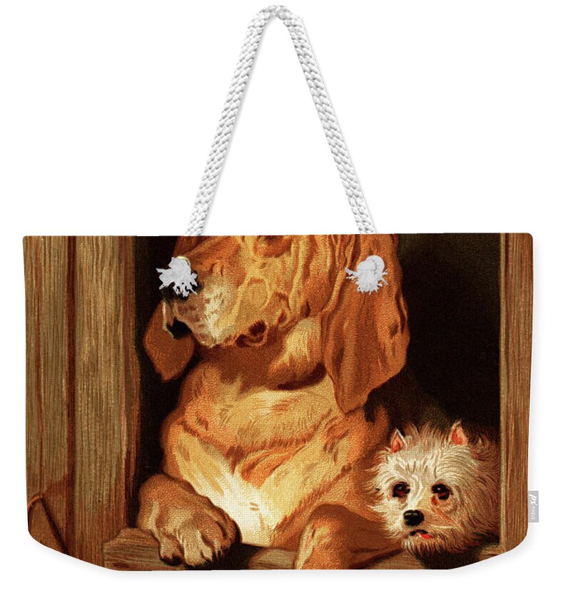 Adorable Weekender Tote Bag featuring the painting Bloodhound and a terrier by Vincent Monozlay