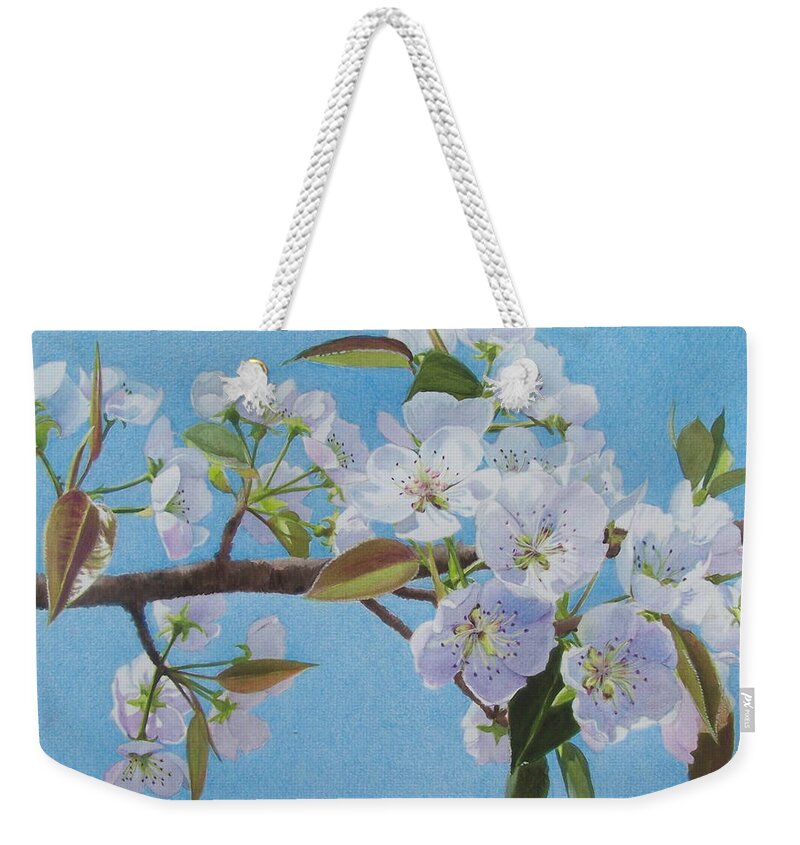 Blue Weekender Tote Bag featuring the mixed media Blossoms by Constance Drescher