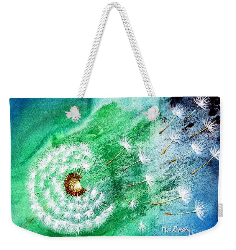 Dandelion Art Weekender Tote Bag featuring the painting Blown Away by Maria Barry