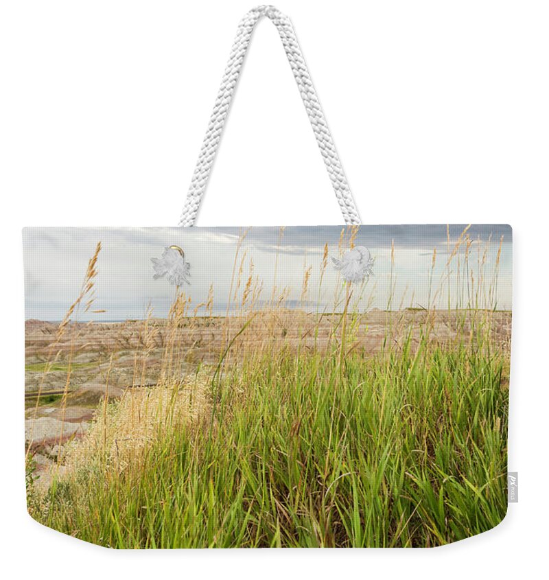 Badlands Weekender Tote Bag featuring the photograph Blown By the Wind by Karen Jorstad
