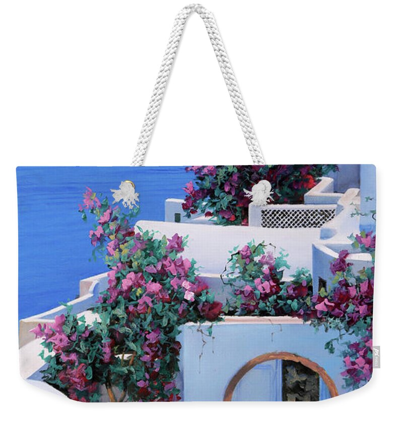 Greecescape Weekender Tote Bag featuring the painting Blu Di Grecia by Guido Borelli