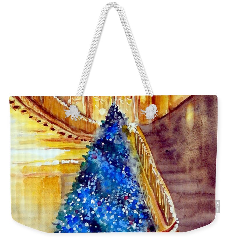  Weekender Tote Bag featuring the painting Blue And Gold 2 - Michigan Theater In Ann Arbor by Yoshiko Mishina