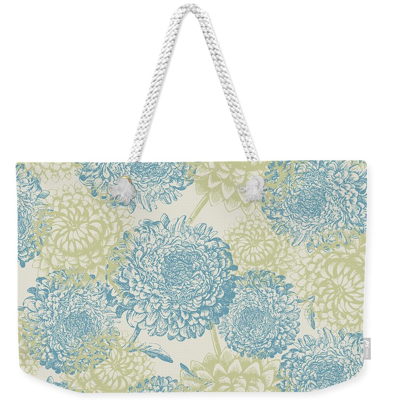 Graphic-design Weekender Tote Bag featuring the digital art Blue And Green Flowers by Sylvia Cook