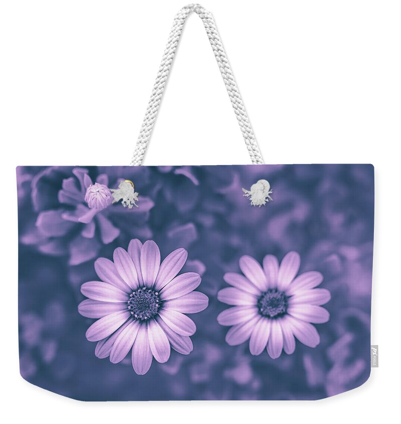 Blue Weekender Tote Bag featuring the pyrography Blue and Purple by Hanna Tor