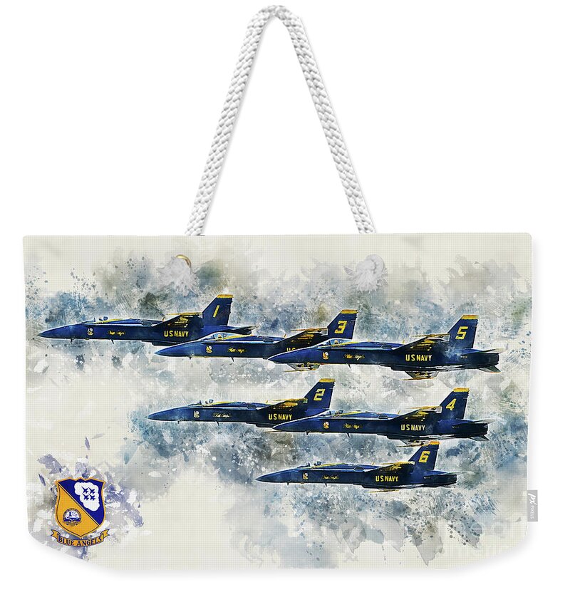 Blue Angels Weekender Tote Bag featuring the digital art Blue Angels - Painting by Airpower Art