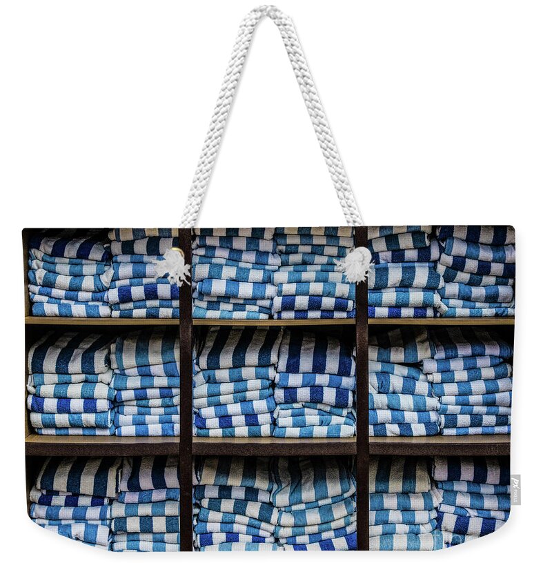 Travel Weekender Tote Bag featuring the photograph Blue Beach Towels by Thomas Marchessault
