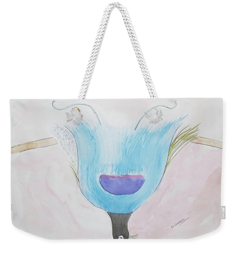 Watercolor Weekender Tote Bag featuring the painting Blue Bird of paradise by Keshava Shukla