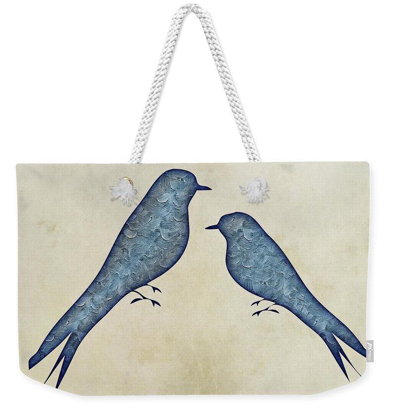 Blue Birds Weekender Tote Bag featuring the painting Blue Birds 4 by Movie Poster Prints