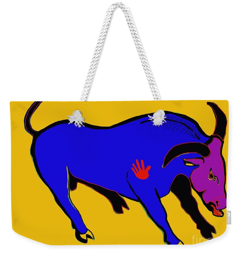  Weekender Tote Bag featuring the digital art Blue Bull by Hans Magden