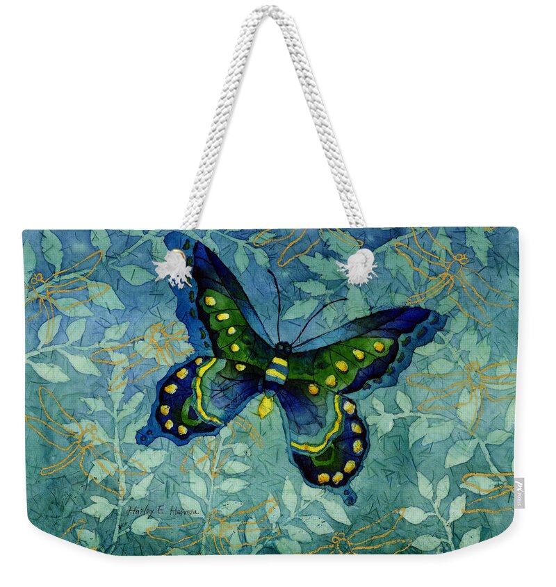 Butterfly Weekender Tote Bag featuring the painting Blue Butterfly by Hailey E Herrera