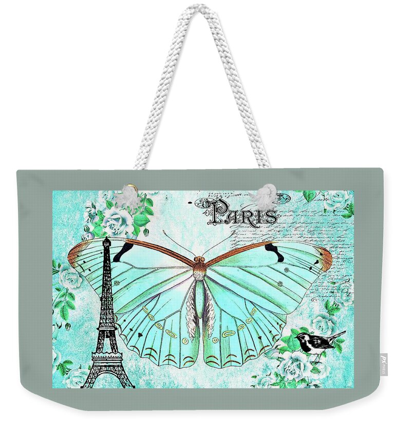 Butterfly Weekender Tote Bag featuring the painting Blue Butterfly by Tina LeCour