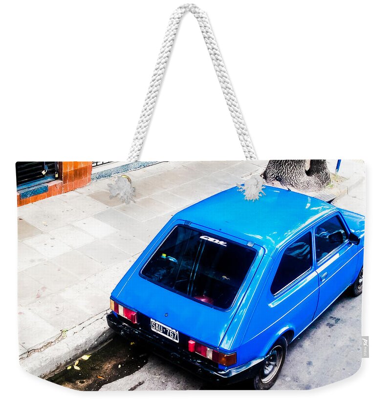 Vintage Weekender Tote Bag featuring the photograph Blue Car by Cesar Vieira