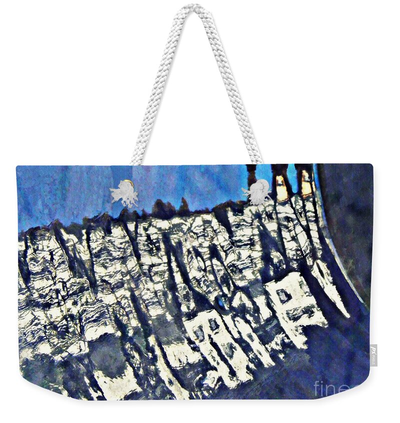 Bowl Weekender Tote Bag featuring the photograph Blue Ceramic Bowl in Eltville 4 by Sarah Loft