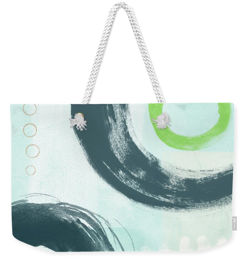 Abstract Weekender Tote Bag featuring the painting Blue Circles 3- Art by Linda Woods by Linda Woods