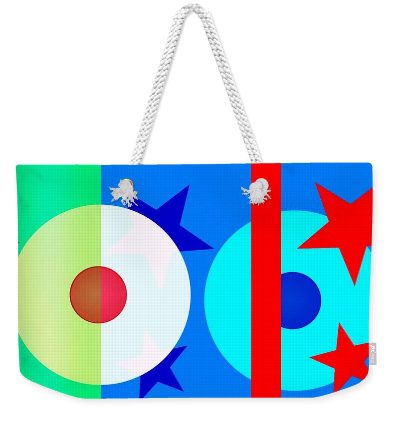 Circles Weekender Tote Bag featuring the painting Blue Circles by Robert Margetts