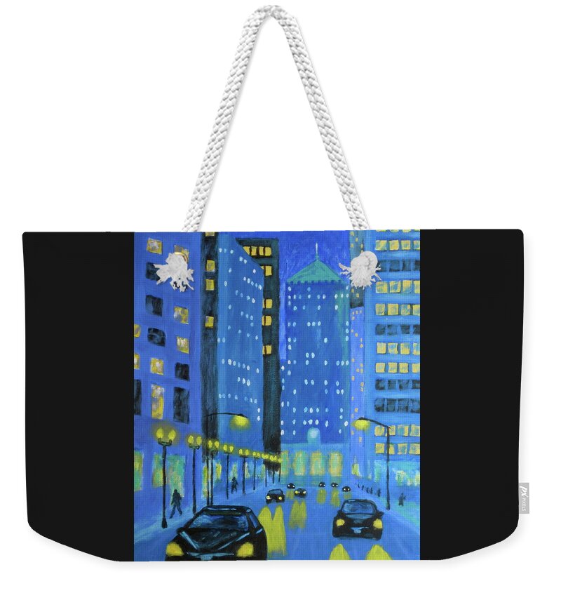 Chicago Art Weekender Tote Bag featuring the painting Blue City Blues by J Loren Reedy