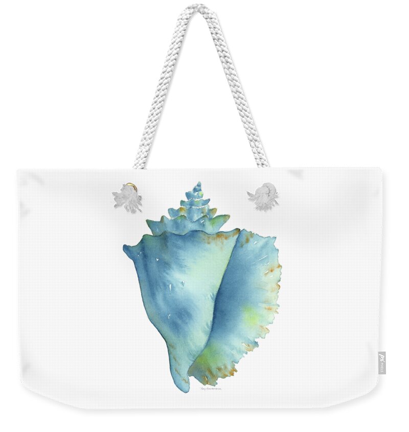 Conch Shell Weekender Tote Bag featuring the painting Blue Conch Shell by Amy Kirkpatrick