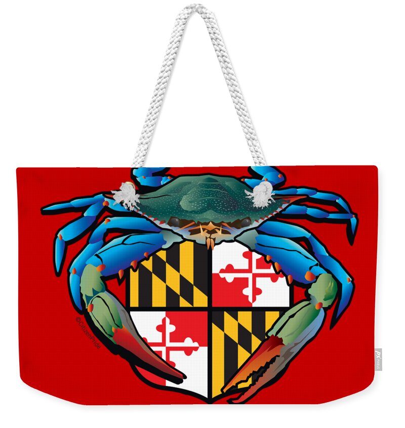 Maryland Flag Weekender Tote Bag featuring the digital art Blue Crab Maryland Crest by Joe Barsin