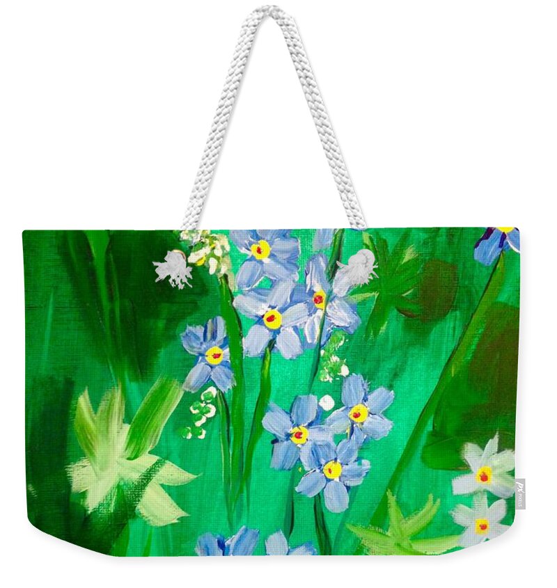 Flowers Weekender Tote Bag featuring the painting Blue Crocus Flowers by Renee Michelle Wenker