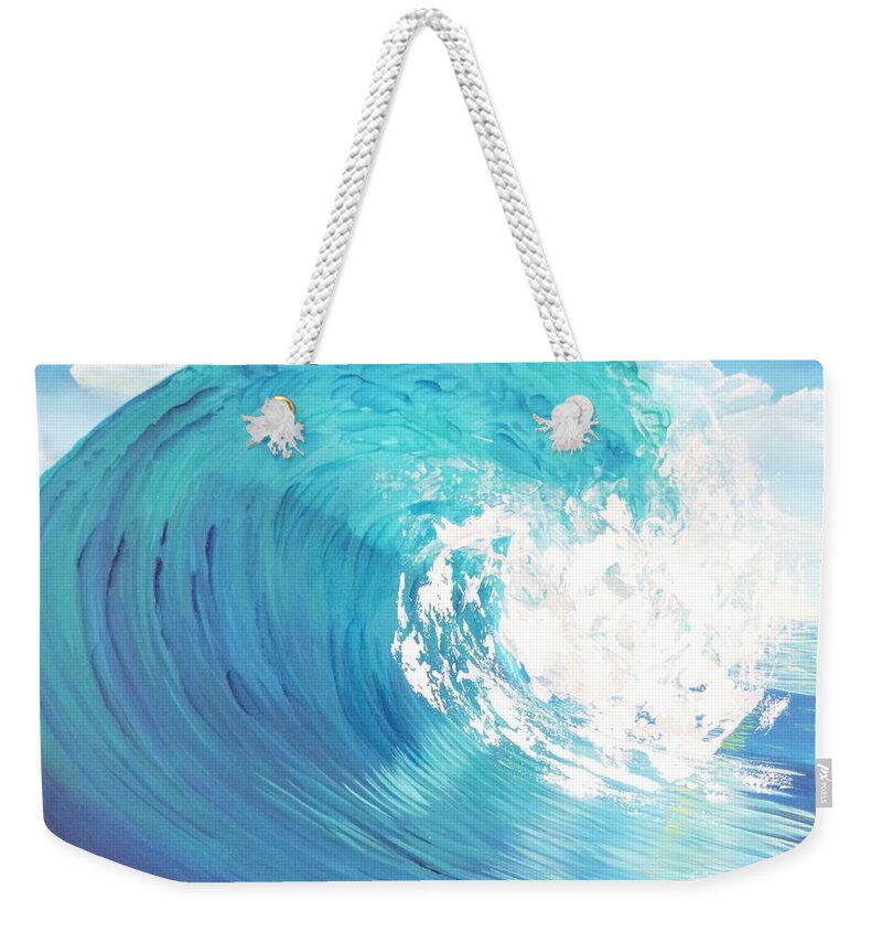 Ocean Weekender Tote Bag featuring the painting Blue Curl by Jenn C Lindquist