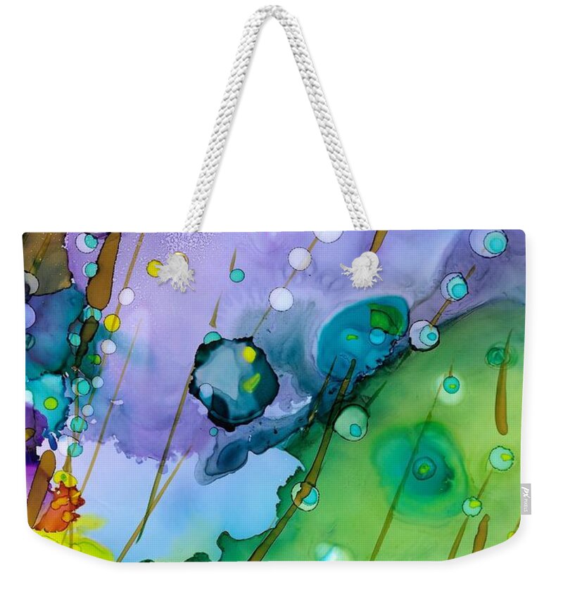 Abstract Weekender Tote Bag featuring the painting Blue Dew by Bonny Butler