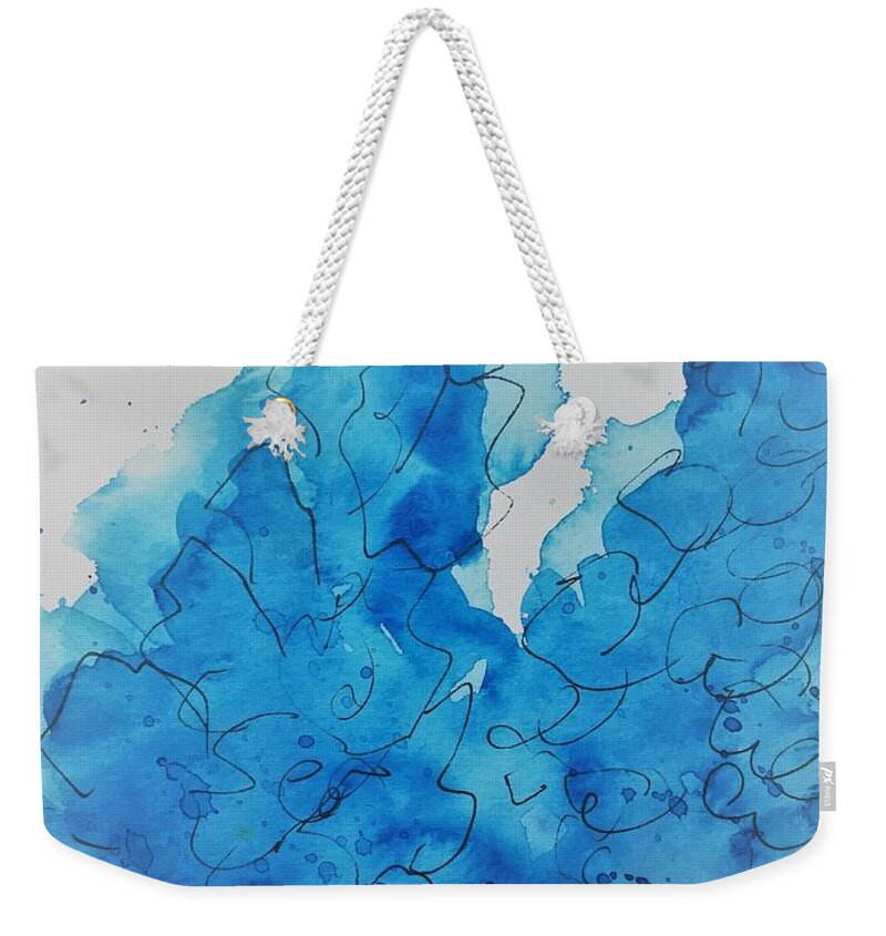 Blue Flowers Weekender Tote Bag featuring the painting blue Flowers 1 by Britta Zehm