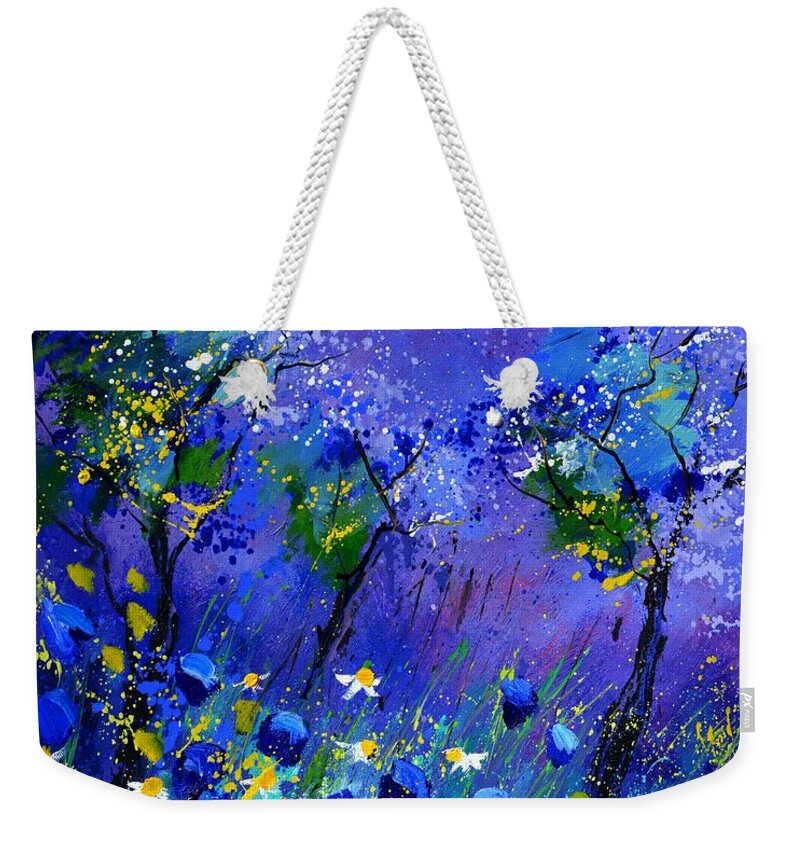 Flowers Weekender Tote Bag featuring the painting Blue flowers 567160 by Pol Ledent