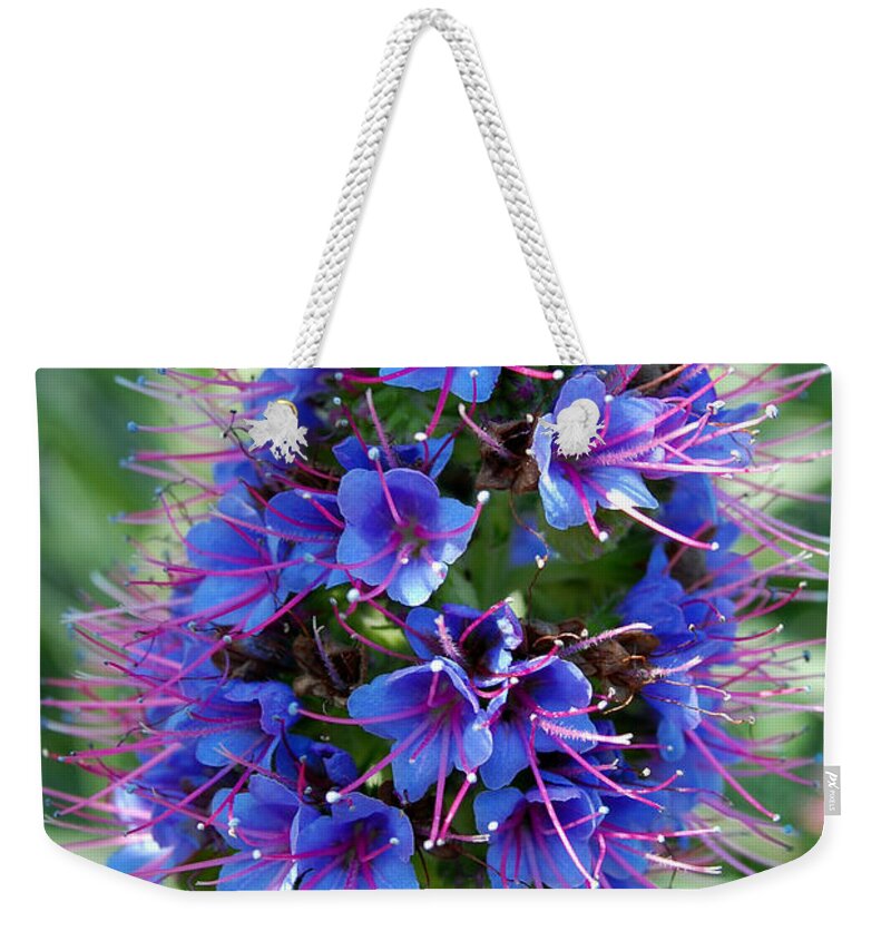 Flower Weekender Tote Bag featuring the photograph Blue Flowers by Amy Fose